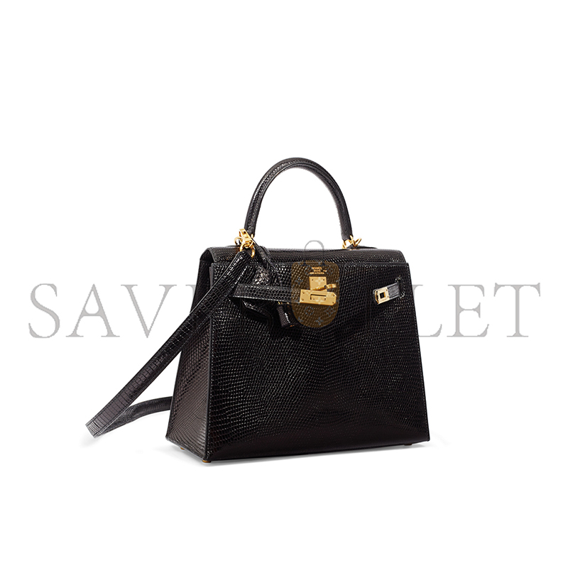 H**mes master kelly 25 black lizard leather gold buckle (25*17*7cm)